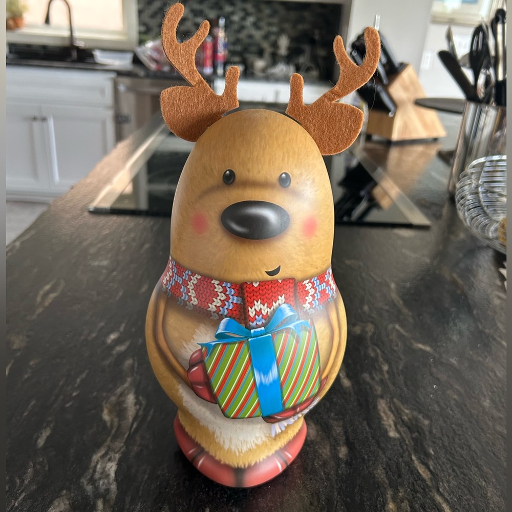 Christmas Reindeer Metal Container